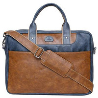 K London Leatherite 15.6 Inches Tan Unisex Bag Cross Over Shoulder Messenger Bag With Laptop Compartment (2103_Tan_Blu)