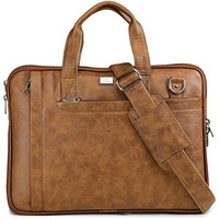 K London 14 Inches Slim Tan Vegan Leather Expandable Unisex Laptop|Macbook Shoulder|Messenger|Office|Travel|Business Bag For Men & Women(1808-Tan)