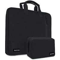Alifiya Polyester Laptop Sleeve Cover Bag 14 Inch With Charger Pouch For Dell/Lenovo/Asus/Hp (Black_L22, 180 Degree Opening)