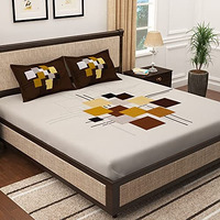 Story@Home Bedsheet For King Size Bed |300Tc | White & Brown | Abstract |1 Piece Cotton Bedsheets For King Size Bed With 2 Pillow Covers (270 X270Cm) Perfect For Home Decor & Gifting | Cotton Bedsheet