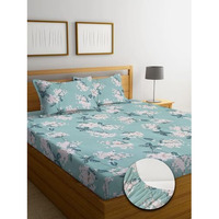 Tarain Collection Cotton Perfect Fitted Bedsheets With 2 Pillow Covers | King Size| Double Bed With All Around Elastic 180 Tc |Size-78" X 72" +10" | Traditional (Multicolour, Dark Blue)