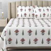 De Cama Since 1997 | 100% Cotton 300 Tc Premium King Size Bedsheet For Double Bed (108 X 108 Inch) With 2 Pillow Covers Set (17 X 27 Inch) Designer Printed Bedsheet Set - Dark Red