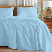 Bedsheet For Double Bed - Flat Bedsheets Include Pillowcase - Breathable Wrinkle, Fade Resistant & Cooling Sheets - Light Blue