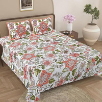 Jaipur Weaves Bedsheet For Double Bed Queen Size-100% Pure Cotton Floral Bed Sheet Set With 2 Pillow Covers,Soft Cozy Jaipuri Bedsheets Set,90X108 Inches(Floral Fantasy Brown,Floral,Queen),144 Tc
