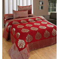 Fresh From Loom Chenille Velvet 500 Tc Double Bed King Size Bedsheet With 2 Pillow Covers (Red, 90X100 Inch)