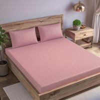 Trance Home Linen Premium 100% Cotton 300Tc Jacquard Weave Fitted Bedsheet For King Size Bed With 2 Pillow Cover - Skin Friendly (78 X 72 Inches | Dusty Rose)