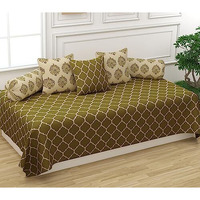 Trance Home Linen 200Tc Diwan Set 100% Cotton 6 Pcs | Deewan Printed Bedsheet Set For Living Room Hall (1-Bed Sheet 54X88 Inch | 2-Bolster Cover 16X32 In | 3-Cushion Cover 16X16 In Dori Forest Green