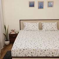 Cottington Lane Microfiber 144 Tc Printed Bedsheet For King Bed With 2 Pillow Covers For Summer Breathable Soft Wrinklefree Soft Touch & Skin Friendly,102X108 Inches, Leafy Tranquil