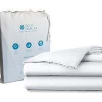 Blue Dahlia 100% Cotton Single Size Bedsheet Set With 1 Pillow Cover - 200Tc 1 Flat Sheet (60" X 90")+1 Pillow Cover (18"X28"), Oeko Tex Certified - White