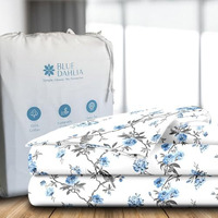 Blue Dahlia 254Tc Printed Cotton Fitted Bedsheet (King Size, Cherry Blossom White) Floral Bed Sheet For Double Bed,12"Deep Pocket-1 Elastic Fitted Sheet+2 Pillow Covers, Bedding Set Oeko-Tex Certified