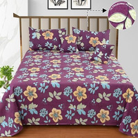 Bhavya 5 Piece Glace Cotton Double Bed Sheet Set - Includes 2 Pillow & 2 Cushion Covers, 230 Tc - Printed Bedsheet For Double Bed King Size Cotton - Purple - Premium Comfort Bedding For Home