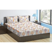 Trance Home Linen Pure 100% Cotton 144Tc Printed Queen Fitted Bedsheet With 2 Pillow Covers (78 X 60 Inch, Textured Leaves Maroon)