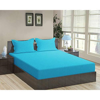 Trance Home Linen 100% Cotton 200 Tc Satin Stripe King Double Bedsheet With 2 Pillow Cover | Fade-Resistant, Soft & Hypoallergenic |Flat Bedspread King Size (108 X 108 Inch, Aqua Turquoise Blue)