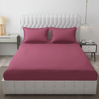 Kfh Decor Premium 210 Tc Plain Satin Stripes Flat Bedsheet For Double Bed Cotton With Two Large Pillow Covers For Home Hotels Guest Houses (Size 90 * 95 Inches)