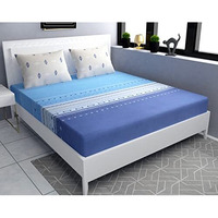 Helvetica Supersoft Cotton Elastic Fitted Bedsheet King Size 108 * 108 Inches With 2 Pillow Covers 180 Tc (New 2)