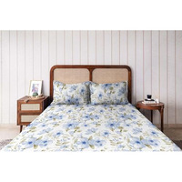 The Happy Pod Cotton Double Bedsheet Set | All-Season Double Bedsheet (144 Tc) - 2.28 M X 2.54 M | 2 Pillow Covers - 46 Cm X 69 Cm - Soft, Cozy & Durable | Floral - Blue | 100% Combed Cotton