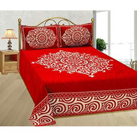 Fresh From Loom Chenille Velvet Floral 500 Tc Heavy Bedsheet For Double Bed King Size - 90 X 100 Inch Red Color With 2 Pillow Covers