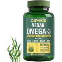Zaveda Algae Source Vegan Omega 3-1000Mg (400 Mg (Epa+ Dha)) Per Serve. 90 Omega 3 Vegetarian Capsules Omega 3 Fatty Acid Capsule Good For Heart, Brain, Eye, Skin, Muscles, Bone & Joint Support 90.