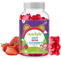 Nutrilyfe | Iron & Vitamin D Gummies For Kids | Promotes Energy, Growth, Immunity & Bone Health | Improves Haemoglobin As It Contains Multivitamins | Bear Shaped 30 Gummies-Strawberry Flavored Gummy