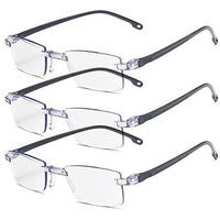Augen Blue Block Uv Cut Rimless Reading Glasses Black Clear Unisex Free Size Power (+1.00, Pack Of 3)