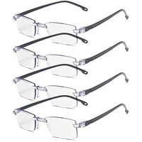 Augen Blue Block Uv Cut Rimless Reading Glasses Black Clear Unisex Free Size Power (+4.00, Pack Of 5)