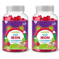 Nutrilyfe Iron & Vitamin D Gummies | Strawberry Flavoured Multivitamin Gummy For Kids | Promotes Energy,Growth,Immunity & Bone Health | Improves Haemoglobin | 60 Bear-Shaped Chewable Gummies