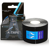 A-Tape Made In Korea Kinesiology Tape For Physiotherapy Kinesio Tape For Sports Injury Pain Relief Athletic Therapeutic Muscle Tape (5 Cm * 5.0 M) (Black)