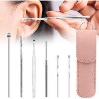 Naxue 6 Pcs Ear Wax Removal Cleaning Tool, Reusable Ear Wax Cleaner With Leather Pouch, Painless Ear Pick Wax Remover With Ear Curette Cleaner And Spring Ear Buds Cleaner For Men Woman(Leather Ear Pick)