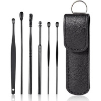 Birvan 6 Pcs Ear Pick Earwax Removal Kit, Ear Cleansing Tool Set, Ear Curette Cleaner, 360 Spiral Design Ear Canal Cleaner Stainless Steel, With A Storage Box Portable Kit For Home And Travel (Black) (Black)