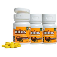 Mins Chewable Tablets Bottle Of 30's Yellow| Curcumin Tablets With Piperine| For Cold, Cough, Sore Throat & Bad Breath| Sugar Free| 30 Chewable Tablets Pack Of 3