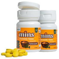 Mins Chewable Tablets Bottle Of 30's Yellow| Curcumin Tablets With Piperine| For Cold, Cough, Sore Throat & Bad Breath| Sugar Free| 30 Chewable Tablets Pack Of 2