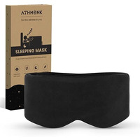 Athmonk Luxury Velvet Extra-Wide Sleeping Eye Mask Blind Fold - Essential Travel Accessories - Blindfold For Sleeping - Eye Mask For Sleeping Men & Women - Complete Blackout - Velcro Strap - Black