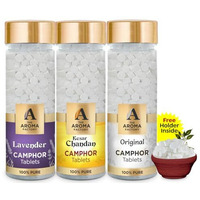 The Aroma Factory Pure Camphor Tablets, Lavender, Kesar Chandan & Original, Zero Residue Kapoor With Fragrance For Pooja, Aarti Kapur | Bottle Pack Of 3 X 80Gm