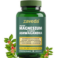 Zaveda Magnesium Glycinate Ashwagandha Tablets With Hopes Flower, Vit. B6, L-Theanine, L-Tryptophan & Zinc | Highly Advanced Plant Based Formula | Muscle Recovery, Sleep & Nerve Halth | 60 Vegtablets