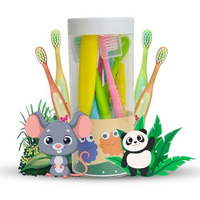 Yugen Home Toothbrush Set Of 8Pcs With Cap | Super Soft Bristle Tooth Brush For Kids | Flexible Neck | Cartoon Printed Multicolor Manual Toothbrushes With Jar | Toothbrush For Kids 3-8 Years