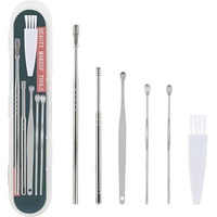 Ear Wax Cleaner - Resuable Ear Cleaner Tool Set With Storage Pack - Ear Wax Remover Tool Kit With Ear Curette Cleaner And Spring Ear Buds Cleaner 6 Pcs Set Silver