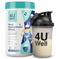 4Uwell Meal Replacement Shake With Shaker For Weight Management & Control For Men & Women | Vanilla Flavour With 4 Probiotics | 18 Essential Vitamins & Minerals (30 Servings, 500G)