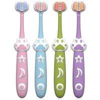 Hannea 4Pcs Kids Toothbrush Triple-Sided Toothbrushes For Age 3+ Ultra Soft Bristle Tooth Brush Designed For Deciduous Teeth Cute Lovely Cartoon Cat Palm Handle Child Toddlers Toothbrush