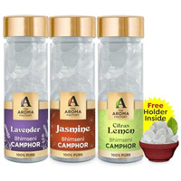 The Aroma Factory Pure Bhimseni Camphor, Lavender, Jasmine & Citrus Lemon, Zero Residue Kapoor With Fragrance For Pooja, Aarti Kapur | Bottle Pack Of 3 X 80Gm