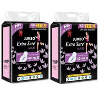 Jumbo Extra Sure Maxi Sanitary Pads Xxxl | 320Mm | Day And Night Protection | Soft And Comfortable - Pack Of 40 Pads + 10 Free Pantyliners (Pack Of 2)