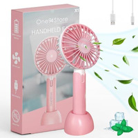 One94Store Portable Usb Fan  Rechargeable 1200Mah Battery, Up To 6 Hours Working Time, 3-Speed Modes, Compact & Lightweight With Usb Cable  Ideal For Home, Office & Travel (Pink)