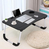 Foldable Wooden Mini Laptop Table For Bed, Smart Study Table With Drawer Kids & Adults (Us-Cotteds .Black.)