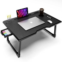 Foldable Wooden Mini Laptop Table For Bed, Smart Study Table With Drawer Kids & Adults (Us-Cotteds .Black.A2)