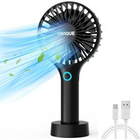 Un1Que Mini Handheld Fan, Brushless Motor Portable Hand Fan With Lanyard, 3 Speeds Small Fan, Usb Fan Rechargeable For Indoor And Outdoor Use By Women And Men, Table Fan Base Included