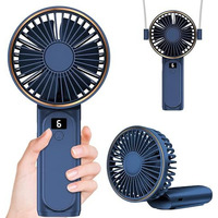 Portable Hand Fan, Mini Rechargeable Small Fan, 4000Mah Long-Lasting Battery Fan, 180 Foldable Table Fan, 6-Speed Quiet Fan With Lcd Display, Lanyard Neck Fan For Travel, Makeup, Office, Home (Blue)
