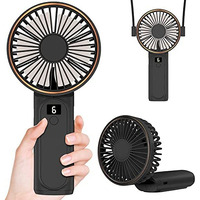 Portable Hand Fan, Mini Rechargeable Small Fan, 4000Mah Long-Lasting Battery Fan, 180 Foldable Table Fan, 6-Speed Quiet Fan With Lcd Display, Lanyard Neck Fan For Travel, Makeup, Office, Home (Black)