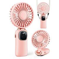 Portable Handheld 4000Mah Battery Operated Fan With Led Display, 3 In 1 Personal Small Fan For Neck/Desk, 90 Foldable With Base, 5 Speed Lash Makeup Fan Pink