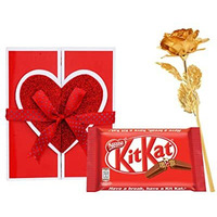 Cluze|Love You Gift Chocolate Hamper For Boyfriend- Artificial Golden Rose & Kitkat Chocolate Combo- Valentine Day-Birthday-Rose Day Gift - 175 Gram
