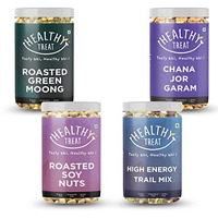 Healthy Treat Diabetic Friendly Healthy Snacks Pack | Roasted Soyabean, Roasted Chana Jor, Roasted Green Moong, Roasted High Energy Trail Mix | Roasted Healthy Snacks Pack