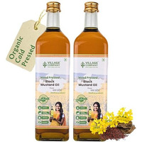 Village Company Cold Pressed Black Mustard Oil | Extra Virgin, Edible, Pure | Wood Pressed & Unrefined | Glass Bottle (1000 Ml_Pack Of 2)